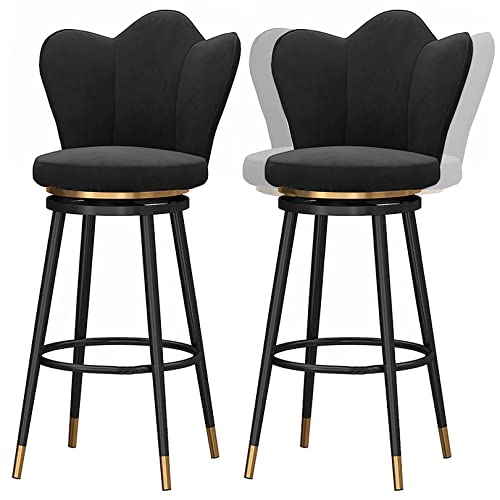 DFKGLCRR Samt Barhocker Satz von 2, Frühstück Swivel Counter Höhe Bar Stühle Küchen Insel Eisen Barhocker, Bequeme Fußstütze, Unterstützung 330LBS (Black,29.6in/75cm) von DFKGLCRR
