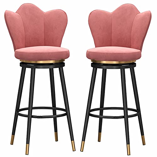 DFKGLCRR Samt Barhocker Satz von 2, Frühstück Swivel Counter Höhe Bar Stühle Küchen Insel Eisen Barhocker, Bequeme Fußstütze, Unterstützung 330LBS (Pink,25.6in/65cm) von DFKGLCRR