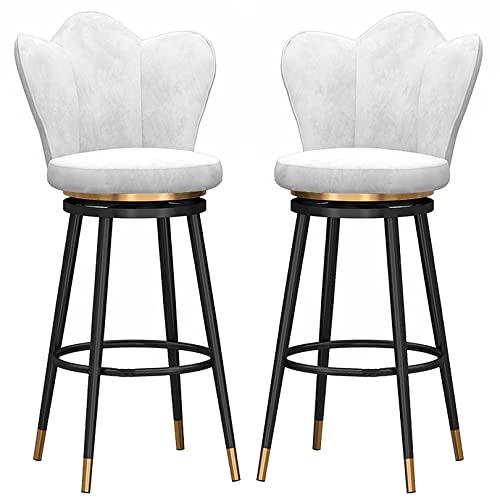 DFKGLCRR Samt Barhocker Satz von 2, Frühstück Swivel Counter Höhe Bar Stühle Küchen Insel Eisen Barhocker, Bequeme Fußstütze, Unterstützung 330LBS (White,29.6in/75cm) von DFKGLCRR