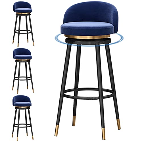 DFKGLCRR Samt Barhocker mit Rücken, 360°Swivel Counter Höhe Hocker Satz von 4 gepolsterte Bar Stuhl 26/30“ hoch Hocker für Küche, Insel, Esszimmer (65cm/26in,Blue 2) von DFKGLCRR