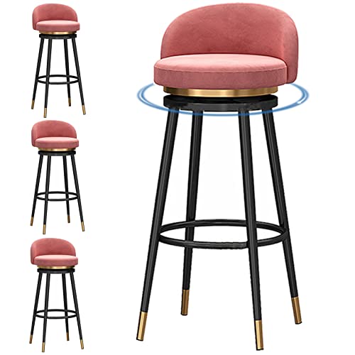 DFKGLCRR Samt Barhocker mit Rücken, 360°Swivel Counter Höhe Hocker Satz von 4 gepolsterte Bar Stuhl 26/30“ hoch Hocker für Küche, Insel, Esszimmer (65cm/26in,Pink 2) von DFKGLCRR