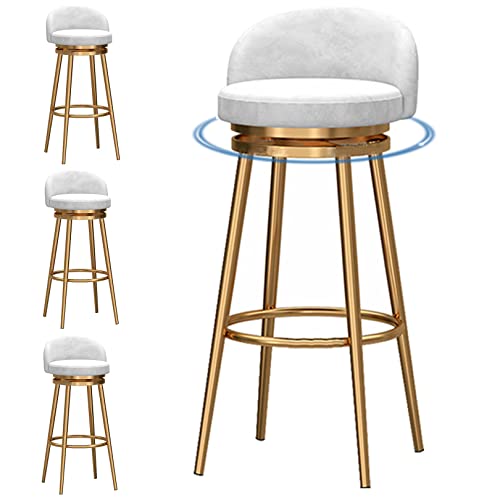 DFKGLCRR Samt Barhocker mit Rücken, 360°Swivel Counter Höhe Hocker Satz von 4 gepolsterte Bar Stuhl 26/30“ hoch Hocker für Küche, Insel, Esszimmer (65cm/26in,White 1) von DFKGLCRR