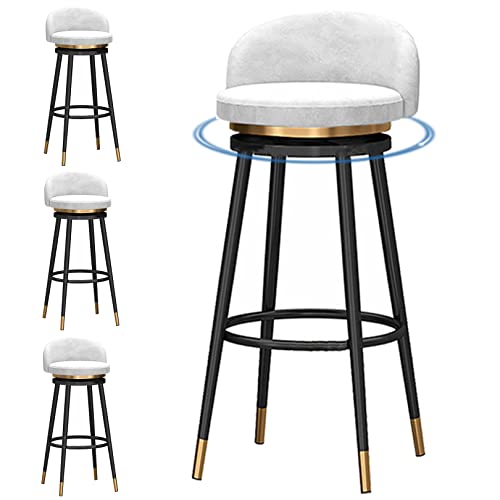 DFKGLCRR Samt Barhocker mit Rücken, 360°Swivel Counter Höhe Hocker Satz von 4 gepolsterte Bar Stuhl 26/30“ hoch Hocker für Küche, Insel, Esszimmer (65cm/26in,White 2) von DFKGLCRR