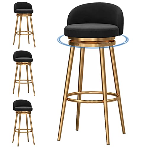 DFKGLCRR Samt Barhocker mit Rücken, 360°Swivel Counter Höhe Hocker Satz von 4 gepolsterte Bar Stuhl 26/30“ hoch Hocker für Küche, Insel, Esszimmer (75cm/30in,Black 1) von DFKGLCRR