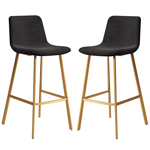 DFKGLCRR Samt Counter Höhe Barhocker mit Gold Metallbeine und Fußstütze, gepolsterte Küche Esszimmerstühle, Moderne Barhocker für Insel, Café, Pub, Bar (Black,75cm/29.6in) von DFKGLCRR