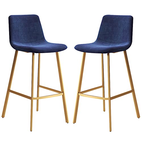 DFKGLCRR Samt Counter Höhe Barhocker mit Gold Metallbeine und Fußstütze, gepolsterte Küche Esszimmerstühle, Moderne Barhocker für Insel, Café, Pub, Bar (Blue,65cm/25.6in) von DFKGLCRR