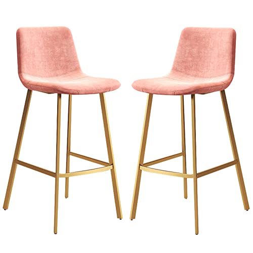 DFKGLCRR Samt Counter Höhe Barhocker mit Gold Metallbeine und Fußstütze, gepolsterte Küche Esszimmerstühle, Moderne Barhocker für Insel, Café, Pub, Bar (Pink,75cm/29.6in) von DFKGLCRR