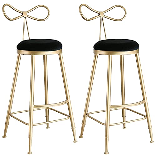DFKGLCRR Samt Moderner Tresenhocker 2er Set, Bänderrücken Barhocker mit goldenen Metallbeinen und Fußstütze, 75cm Sitzhöhe Kücheninsel, Cafe, Pub Barstühle (Black 2ps) von DFKGLCRR