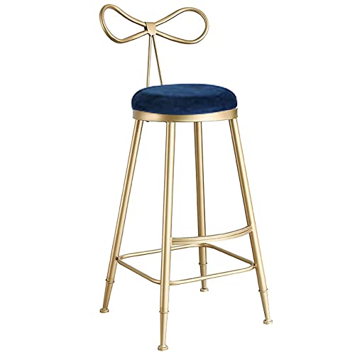 DFKGLCRR Samt Moderner Tresenhocker 2er Set, Bänderrücken Barhocker mit goldenen Metallbeinen und Fußstütze, 75cm Sitzhöhe Kücheninsel, Cafe, Pub Barstühle (Dark Blue 1ps) von DFKGLCRR