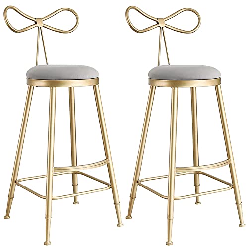 DFKGLCRR Samt Moderner Tresenhocker 2er Set, Bänderrücken Barhocker mit goldenen Metallbeinen und Fußstütze, 75cm Sitzhöhe Kücheninsel, Cafe, Pub Barstühle (Gray 2ps) von DFKGLCRR