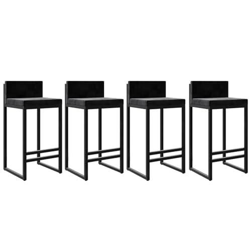 DFKGLCRR Samt Stoff Barhocker Satz von 4 Counter Höhe Hocker mit zurück Fußstütze für Küche Moderne Metall Barhocker gepolstert Bar Stühle Insel Hocker- 65cm Sitzhöhe (Black,75cm) von DFKGLCRR