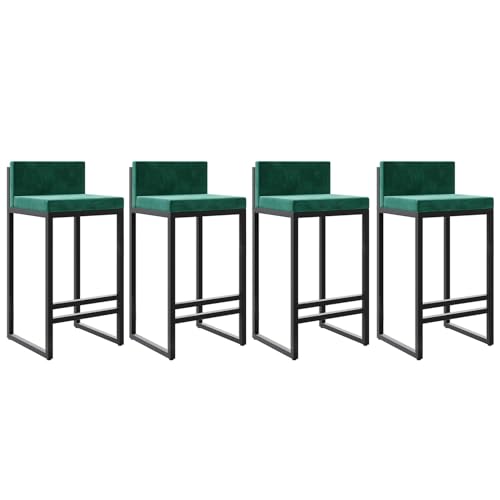 DFKGLCRR Samt Stoff Barhocker Satz von 4 Counter Höhe Hocker mit zurück Fußstütze für Küche Moderne Metall Barhocker gepolstert Bar Stühle Insel Hocker- 65cm Sitzhöhe (Green,65cm) von DFKGLCRR