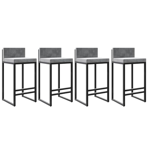 DFKGLCRR Samt Stoff Barhocker Satz von 4 Counter Höhe Hocker mit zurück Fußstütze für Küche Moderne Metall Barhocker gepolstert Bar Stühle Insel Hocker- 65cm Sitzhöhe (Grey,65cm) von DFKGLCRR