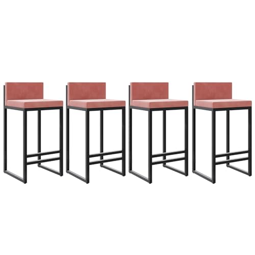 DFKGLCRR Samt Stoff Barhocker Satz von 4 Counter Höhe Hocker mit zurück Fußstütze für Küche Moderne Metall Barhocker gepolstert Bar Stühle Insel Hocker- 65cm Sitzhöhe (Pink,65cm) von DFKGLCRR