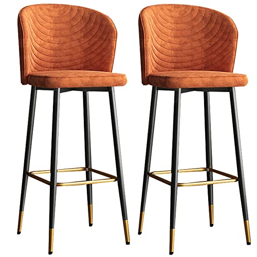 DFKGLCRR Samt Zähler Höhe 26/30“ Barhocker, Moderne Küche Zähler Hocker mit Rücken und Fußstütze, Swivel gepolsterte Barstühle für Kücheninsel (Orange 2ps,75cm/30in) von DFKGLCRR