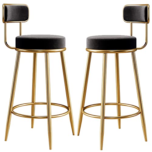DFKGLCRR Samt Zähler Höhe Barhocker mit zurück, Moderne Pub Barhocker mit Metallbeinen und Fußstütze, Esszimmer Stühle für Kücheninsel (300lbs) (Black) von DFKGLCRR