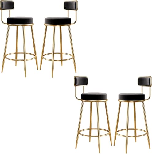 DFKGLCRR Satz mit 4 Barhockern, Samt Zähler Höhe Barhocker mit zurück, Moderne Pub Barhocker mit Metallbeinen und Fußstütze, Esszimmer Stühle für Kücheninsel (300lbs) von DFKGLCRR