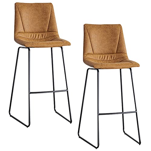 DFKGLCRR Satz von 2 Barhockern, Moderne Barstühle mit PU-Leder gepolstert Design und zurück, Küchentheke/Esszimmer/Home Bar hohe Hocker (Yellow) von DFKGLCRR