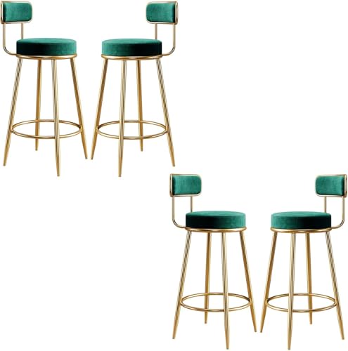 DFKGLCRR Set mit 4 Barhockern, Barhocker aus Samt in Thekenhöhe mit Rückenlehne, Moderne Pub-Barhocker mit Metallbeinen und Fußstütze, Esszimmerstühle für Kücheninsel (300 lbs) von DFKGLCRR