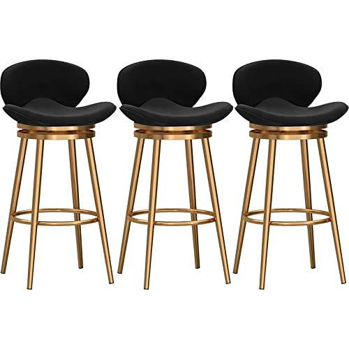 DFKGLCRR Thekenhocker, Drehbare Barhocker Samt Thekenhocker mit Rückenlehne, Gepolsterter Barstuhl für Kücheninsel, Moderne Metallstühle (Black,65cm(25.6 in) 3Pcs) von DFKGLCRR