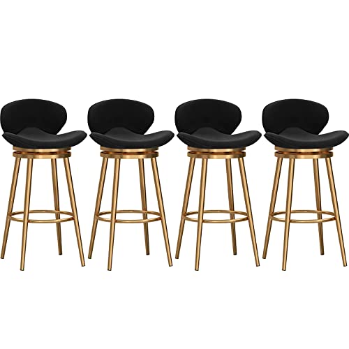 DFKGLCRR Thekenhocker, Drehbare Barhocker Samt Thekenhocker mit Rückenlehne, Gepolsterter Barstuhl für Kücheninsel, Moderne Metallstühle (Black,65cm(25.6 in) 4Pcs) von DFKGLCRR