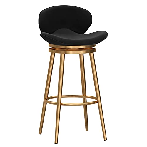 DFKGLCRR Thekenhocker, Drehbare Barhocker Samt Thekenhocker mit Rückenlehne, Gepolsterter Barstuhl für Kücheninsel, Moderne Metallstühle (Black,75cm(29.5 in) 1Pcs) von DFKGLCRR