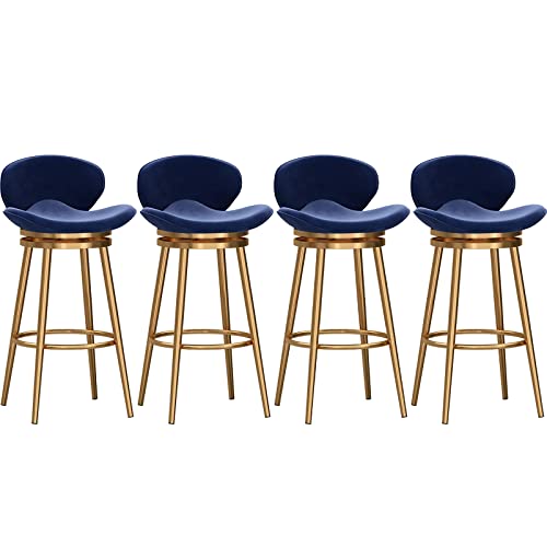 DFKGLCRR Thekenhocker, Drehbare Barhocker Samt Thekenhocker mit Rückenlehne, Gepolsterter Barstuhl für Kücheninsel, Moderne Metallstühle (Blue,65cm(25.6 in) 4Pcs) von DFKGLCRR