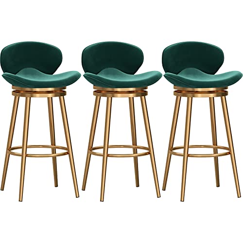 DFKGLCRR Thekenhocker, Drehbare Barhocker Samt Thekenhocker mit Rückenlehne, Gepolsterter Barstuhl für Kücheninsel, Moderne Metallstühle (Green,75cm(29.5 in) 3Pcs) von DFKGLCRR