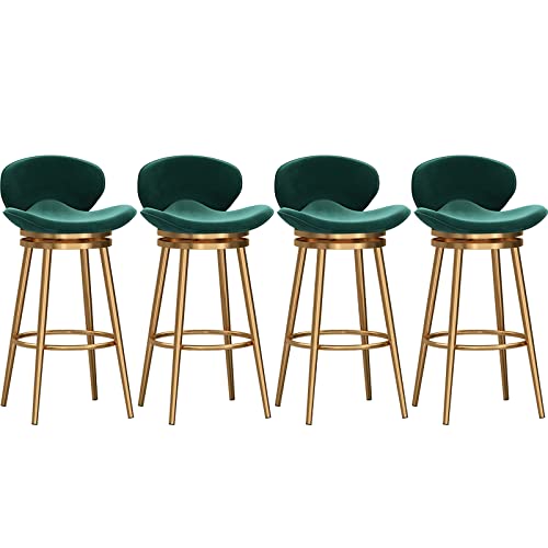 DFKGLCRR Thekenhocker, Drehbare Barhocker Samt Thekenhocker mit Rückenlehne, Gepolsterter Barstuhl für Kücheninsel, Moderne Metallstühle (Green,75cm(29.5 in) 4Pcs) von DFKGLCRR