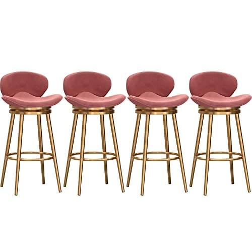 DFKGLCRR Thekenhocker, Drehbare Barhocker Samt Thekenhocker mit Rückenlehne, Gepolsterter Barstuhl für Kücheninsel, Moderne Metallstühle (Pink,65cm(25.6 in) 4Pcs) von DFKGLCRR