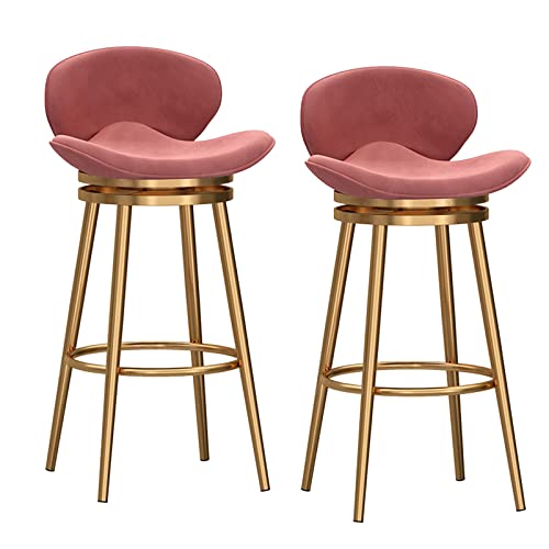 DFKGLCRR Thekenhocker, Drehbare Barhocker Samt Thekenhocker mit Rückenlehne, Gepolsterter Barstuhl für Kücheninsel, Moderne Metallstühle (Pink,75cm(29.5 in) 2Pcs) von DFKGLCRR