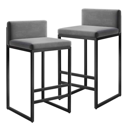 DFKGLCRR Thekenhocker 2er Set Barhocker Samt Küchenthekenstühle Moderne Frühstücks-Barhocker Esszimmerstühle mit Rückenlehne & Metallbeinen, Hochhocker für Haus/Küche/Bar (Grey,75cm(29.5'')) von DFKGLCRR