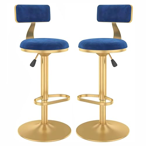 DFKGLCRR Thekenhocker 2er Set hohe Hocker 360° drehbare Barstühle, Frühstücks-Esshocker mit niedriger Rückenlehne, Gaslift & Fußstütze, höhenverstellbare Barhocker für Theke, Bistro (Blue,60-80cm) von DFKGLCRR
