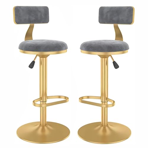 DFKGLCRR Thekenhocker 2er Set hohe Hocker 360° drehbare Barstühle, Frühstücks-Esshocker mit niedriger Rückenlehne, Gaslift & Fußstütze, höhenverstellbare Barhocker für Theke, Bistro (Grey,60-80cm) von DFKGLCRR