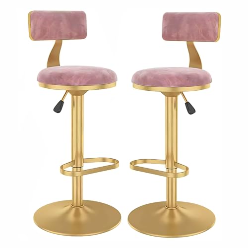 DFKGLCRR Thekenhocker 2er Set hohe Hocker 360° drehbare Barstühle, Frühstücks-Esshocker mit niedriger Rückenlehne, Gaslift & Fußstütze, höhenverstellbare Barhocker für Theke, Bistro (Pink,40-55cm) von DFKGLCRR