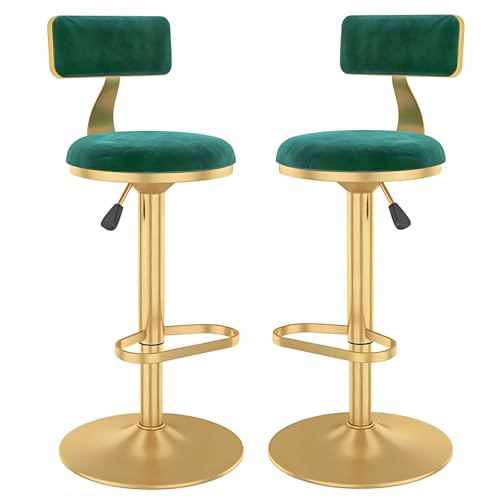 DFKGLCRR Thekenhocker 2er Set hohe Hocker 360° drehbare Barstühle, Frühstücks-Esshocker mit niedriger Rückenlehne, Gaslift & Fußstütze, höhenverstellbare Barhocker für Theke, Bistro (Green,60-80cm) von DFKGLCRR