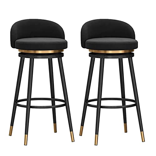 DFKGLCRR Thekenhocker Barhocker 2er Set Drehbare Barhocker Moderner Samt Barhocker mit Rückenlehne, 65cm Sitzhöhe Kücheninsel Thekenhocker Kneipenstühle Fit Counter (Black) von DFKGLCRR