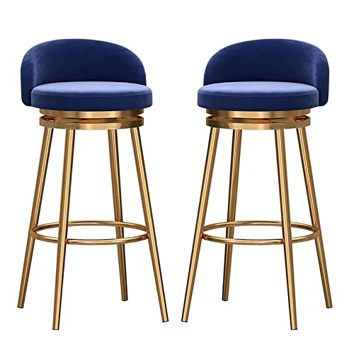 DFKGLCRR Thekenhocker Barhocker mit Rückenlehne und Fußstütze 2er Set, Drehbare Thekenhocker Moderne Barhocker, Goldbar Stühle für Insel Küche Esszimmer Wohnzimmer (Blue) von DFKGLCRR