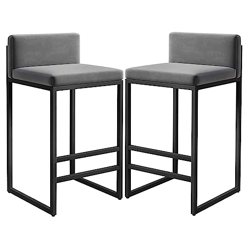 DFKGLCRR Thekenhocker Frühstücksbarhocker 2er Set Samt Küchenthekenhocker mit Rückenlehne und Metallrahmen, Moderne Barstühle für Kücheninsel/Pub (Grey,75cm(29.5'')) von DFKGLCRR
