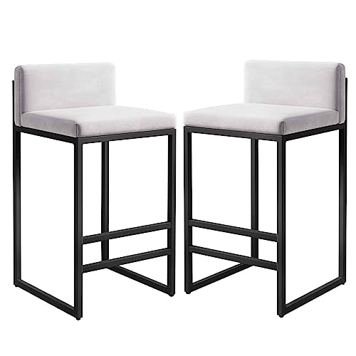 DFKGLCRR Thekenhocker Frühstücksbarhocker 2er Set Samt Küchenthekenhocker mit Rückenlehne und Metallrahmen, Moderne Barstühle für Kücheninsel/Pub (White,65cm(25.6'')) von DFKGLCRR