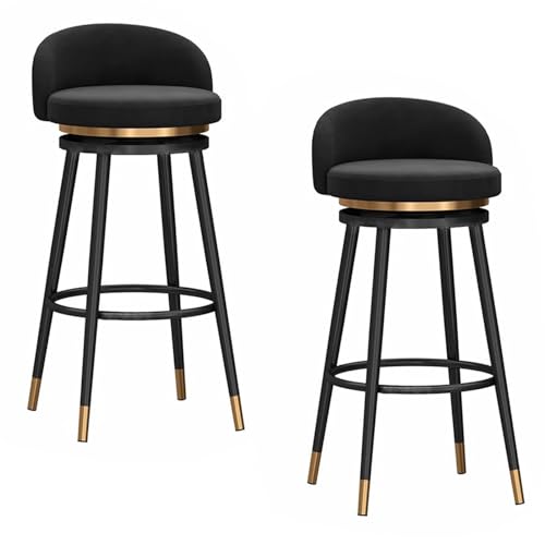 DFKGLCRR Thekenstuhl 2er-Set, gepolsterte Samt-Barhocker, Bar-Drehstuhl mit Metallbeinen für Kücheninsel (Black,29.6in/75cm) von DFKGLCRR