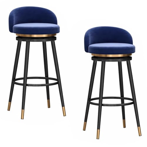 DFKGLCRR Thekenstuhl 2er-Set, gepolsterte Samt-Barhocker, Bar-Drehstuhl mit Metallbeinen für Kücheninsel (Blue,29.6in/75cm) von DFKGLCRR