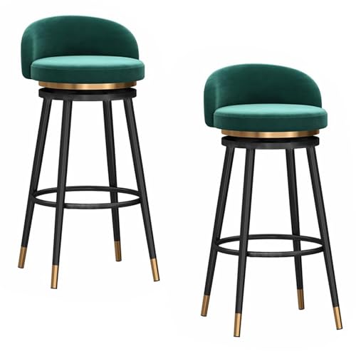 DFKGLCRR Thekenstuhl 2er-Set, gepolsterte Samt-Barhocker, Bar-Drehstuhl mit Metallbeinen für Kücheninsel (Green,29.6in/75cm) von DFKGLCRR