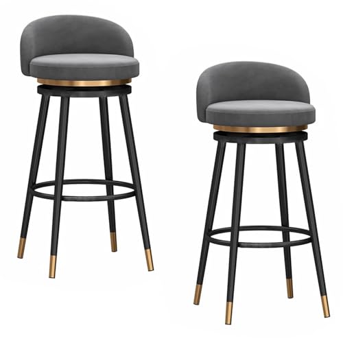 DFKGLCRR Thekenstuhl 2er-Set, gepolsterte Samt-Barhocker, Bar-Drehstuhl mit Metallbeinen für Kücheninsel (Grey,25.6in/65cm) von DFKGLCRR