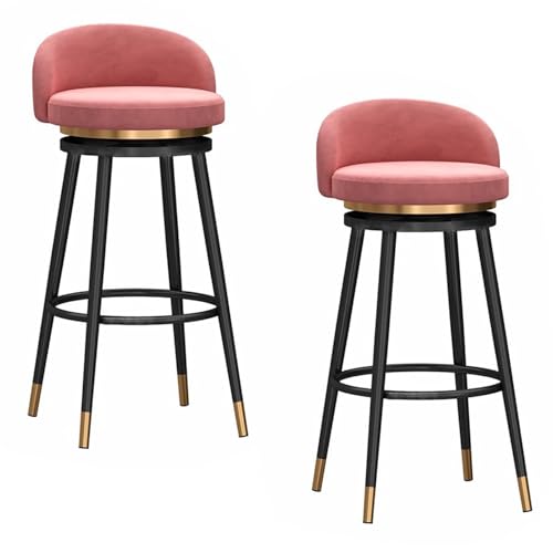 DFKGLCRR Thekenstuhl 2er-Set, gepolsterte Samt-Barhocker, Bar-Drehstuhl mit Metallbeinen für Kücheninsel (Pink,29.6in/75cm) von DFKGLCRR