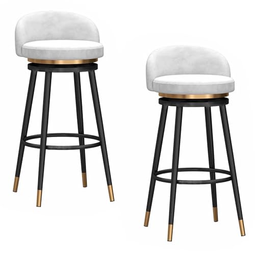 DFKGLCRR Thekenstuhl 2er-Set, gepolsterte Samt-Barhocker, Bar-Drehstuhl mit Metallbeinen für Kücheninsel (White,25.6in/65cm) von DFKGLCRR