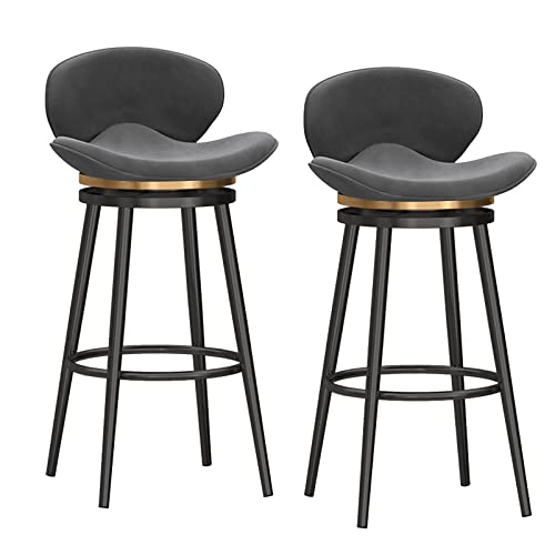 DFKGLCRR Zähler Höhe Hocker Moderne Zähler Höhe Barhocker Satz von 2 bequemen Samt gepolstert Frühstück Hocker mit zurück Bar Stühle für Kücheninsel/Restaurant/Pub (Grey,Black Leg 65cm) von DFKGLCRR