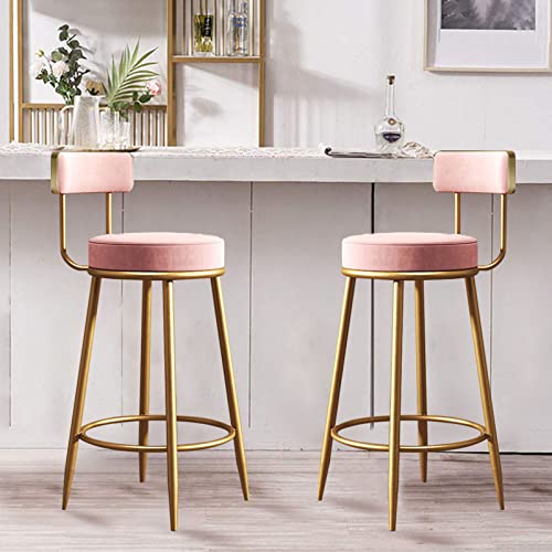 DFKGLCRR Zähler Höhe Hocker Zähler Höhe Barhocker Moderne Hocker für Küche Zähler 25.6inch Samt Barhocker Satz von 2 mit Gold Beine & zurück für Küche Insel Esszimmer (Pink) von DFKGLCRR