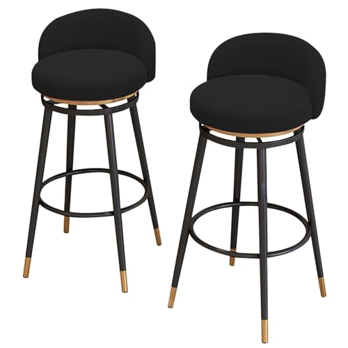 Drehbare Barhocker 2er Set, Samt gepolsterte Barstühle mit niedriger Rückenlehne und Fußstütze Armlehne, Küche hohe Hocker mit Metallbeinen für Frühstücksbar, Theke (Black,29.6in/75cm) von DFKGLCRR