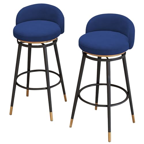 Drehbare Barhocker 2er Set, Samt gepolsterte Barstühle mit niedriger Rückenlehne und Fußstütze Armlehne, Küche hohe Hocker mit Metallbeinen für Frühstücksbar, Theke (Blue,25.6in/65cm) von DFKGLCRR